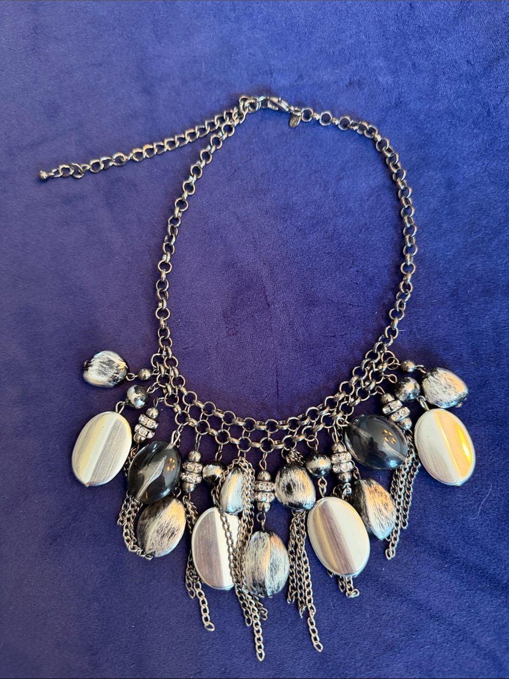 Statement Silver and Black Charm Bib Necklace - Women Jewelry